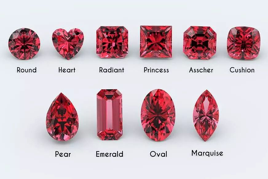 Một số hình dáng của kim cương màu đỏ.